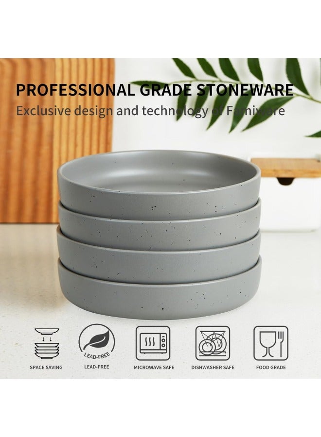 Famiware Dawn 4 Piece Stoneware Pasta Bowls Set in 8.7 inches, 34oz Serving Bowl for Pasta, Salad, Noodles, Scratch Resistant, Microwave & Dishwasher Safe, Dark Grey  - Image 5