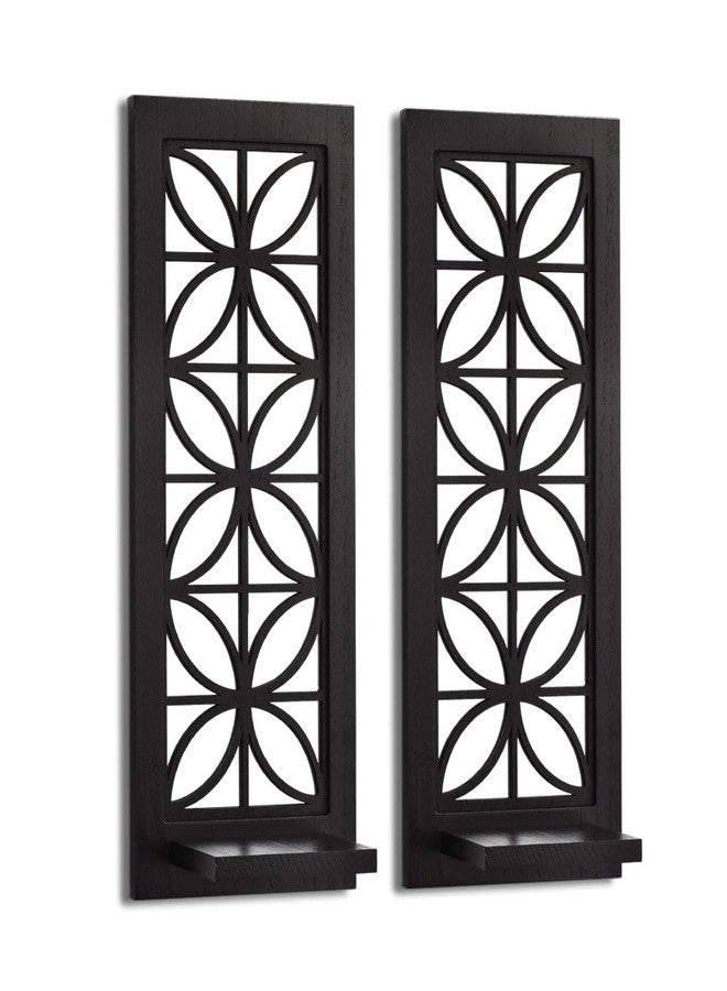 Aeveco Wall Mirrored Candle Sconces Set of 2, Decorative Wooden Candle Holder, Rustic Candle Sconce, Living Room Wall Decoration (Black (Style 1)) - Image 2