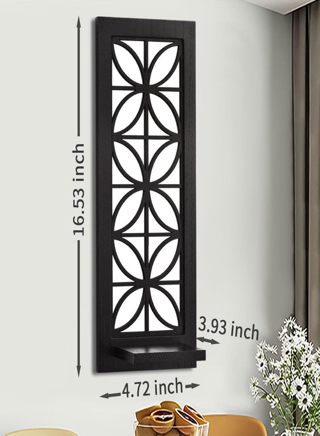 Aeveco Wall Mirrored Candle Sconces Set of 2, Decorative Wooden Candle Holder, Rustic Candle Sconce, Living Room Wall Decoration (Black (Style 1)) - Image 3