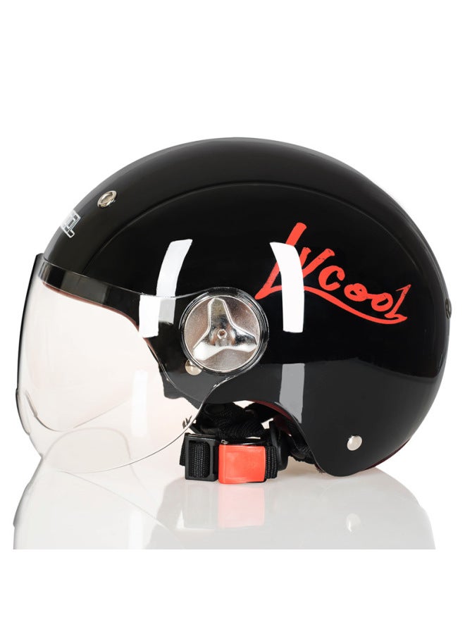 Bright Black Cool Electric Vehicle Helmet Women's Summer Battery Vehicle Safety Helmet Lightweight Personalized Half Helmet Motorcycle Riding