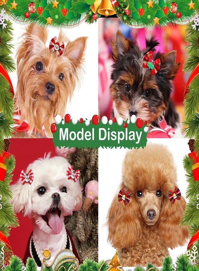 CCUUHJ 20Pcs/10 Pairs Christmas Yorkie Dog Puppy Hair Bows with Rubber Bands Hair Accessories Bow Pet Grooming Cute Pet Small Hair Bowknot (Red) - Image 3