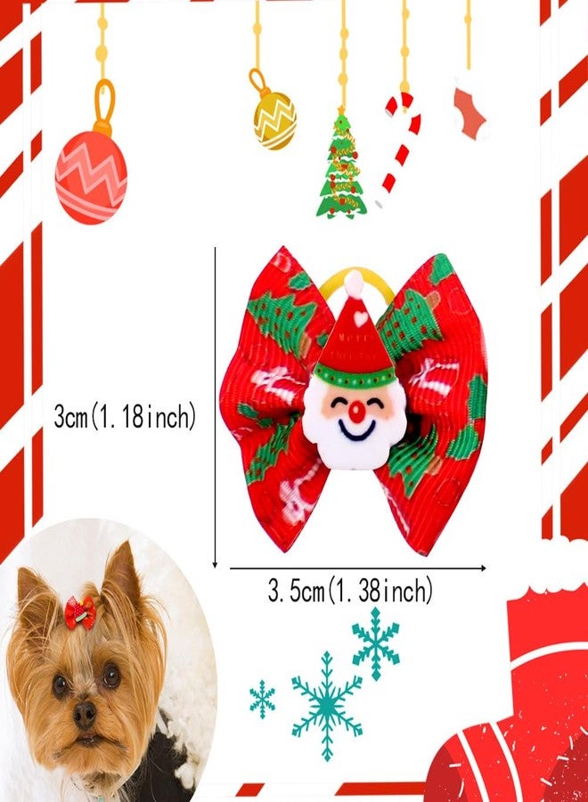 CCUUHJ 20Pcs/10 Pairs Christmas Yorkie Dog Puppy Hair Bows with Rubber Bands Hair Accessories Bow Pet Grooming Cute Pet Small Hair Bowknot (Red) - Image 2