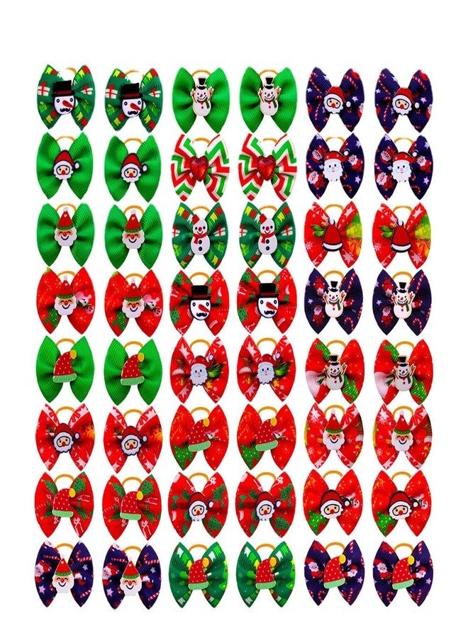 CCUUHJ 20Pcs/10 Pairs Christmas Yorkie Dog Puppy Hair Bows with Rubber Bands Hair Accessories Bow Pet Grooming Cute Pet Small Hair Bowknot (Red) - Image 1
