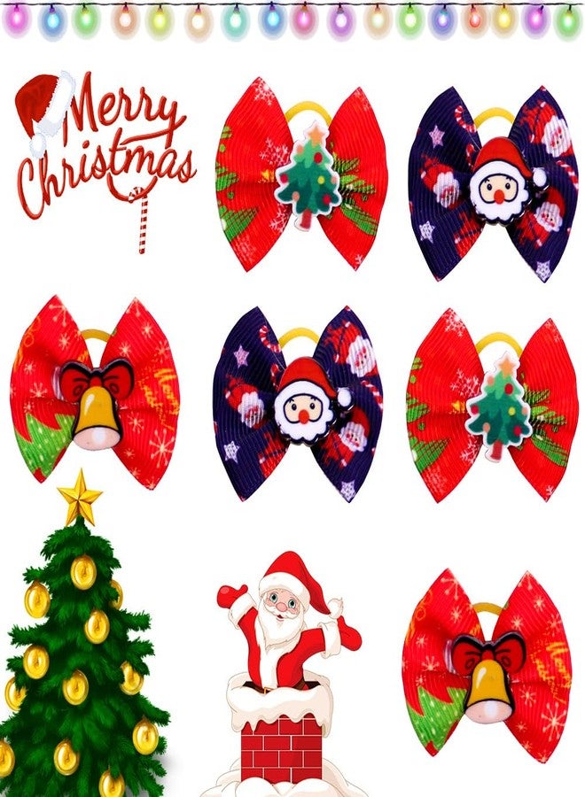 CCUUHJ 20Pcs/10 Pairs Christmas Yorkie Dog Puppy Hair Bows with Rubber Bands Hair Accessories Bow Pet Grooming Cute Pet Small Hair Bowknot (Red) - Image 4