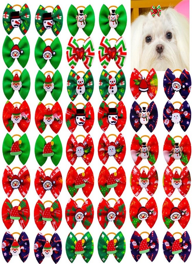 CCUUHJ 20Pcs/10 Pairs Christmas Yorkie Dog Puppy Hair Bows with Rubber Bands Hair Accessories Bow Pet Grooming Cute Pet Small Hair Bowknot (Red) - Image 5
