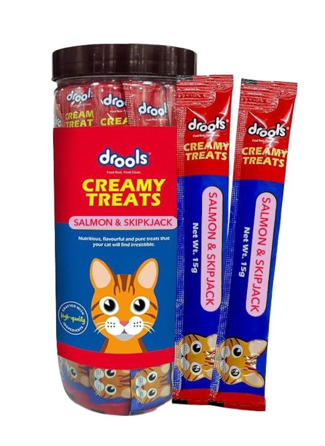 Drools Creamy Lickable Cat Treats  Salmon & Skipjack Jar 25 x 15g  - Image 1
