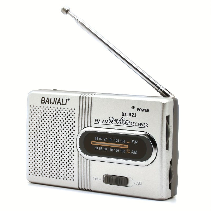 Silvery Pocket Radio AM FM Compact Portable With Speaker Headphone Jack 2AA Battery Powered Lightweight 65g For Indoor Outdoor Emergency Use Hanging Wrist Strap 3.7x2.3x0.8 Inch - Image 3