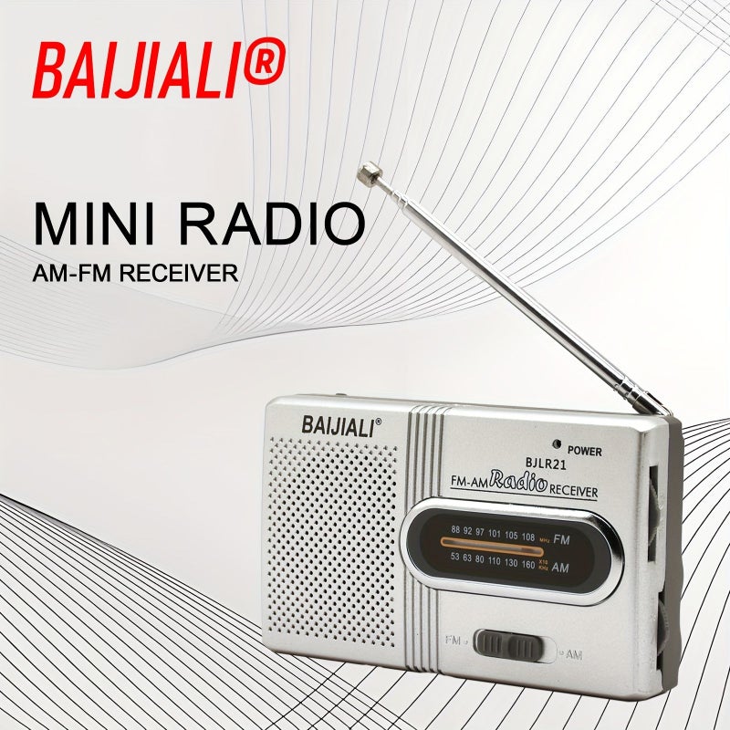 Silvery Pocket Radio AM FM Compact Portable With Speaker Headphone Jack 2AA Battery Powered Lightweight 65g For Indoor Outdoor Emergency Use Hanging Wrist Strap 3.7x2.3x0.8 Inch - Image 2