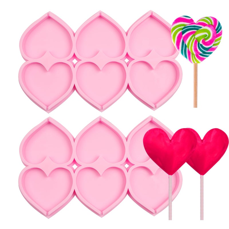 muyulin Vintage Heart Chocolate Molds Silicone, Hearts Lips Pearls Flowers Fondant Molds for Valentine Wedding Cake Decoration (Heart Lollipop Silicone Molds) - Image 1