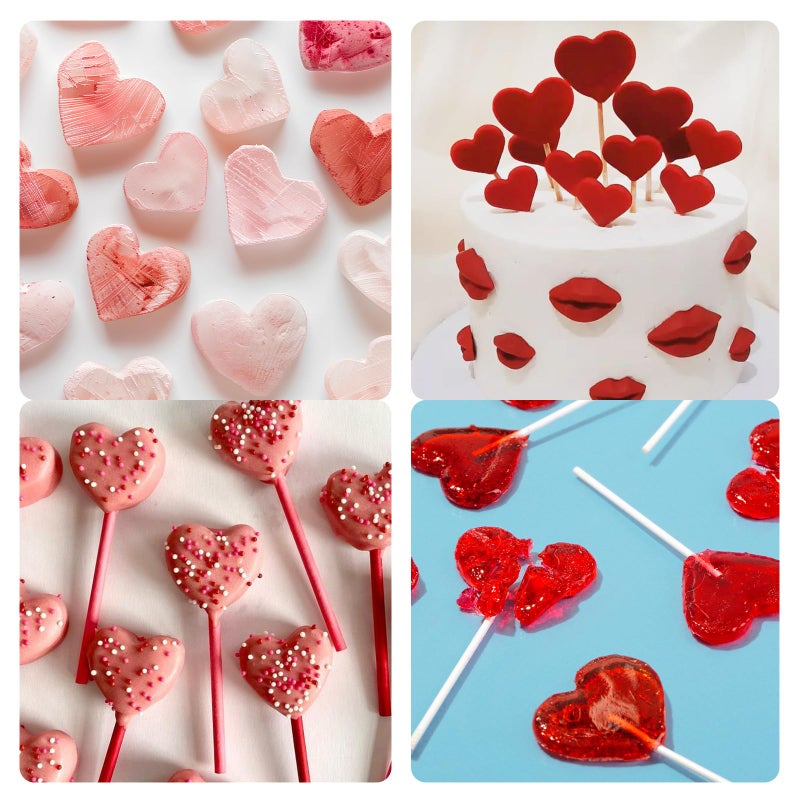 muyulin Vintage Heart Chocolate Molds Silicone, Hearts Lips Pearls Flowers Fondant Molds for Valentine Wedding Cake Decoration (Heart Lollipop Silicone Molds) - Image 5