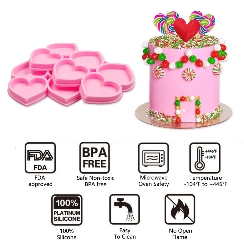 muyulin Vintage Heart Chocolate Molds Silicone, Hearts Lips Pearls Flowers Fondant Molds for Valentine Wedding Cake Decoration (Heart Lollipop Silicone Molds) - Image 3
