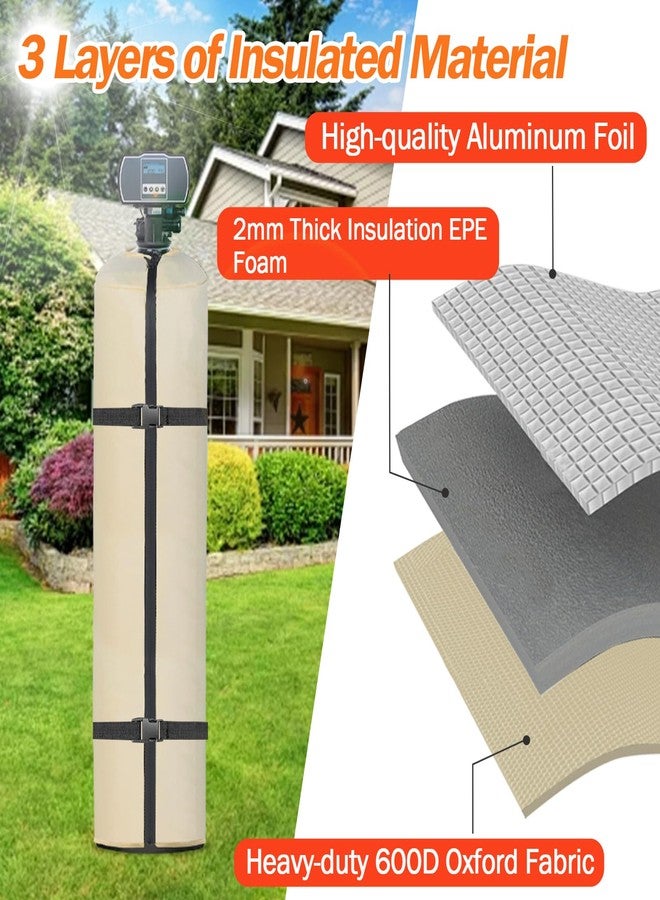 SUNICO Water Softener Cover Outdoor, 3 Layers Insulation Water Softener Tank Jacket, Heavy Duty Outdoor Insulated Water Softener Tank Cover, Water Softener Covers for Outside Units, 9''D x 48''H- Beige - Image 2