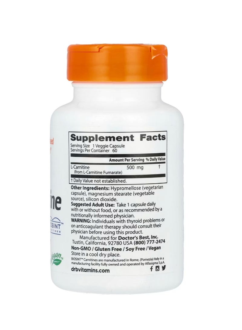 Doctor's Best L-Carnitine Fumarate with Biosint Carnitine 500 mg 60 Veggie Caps  - Image 2