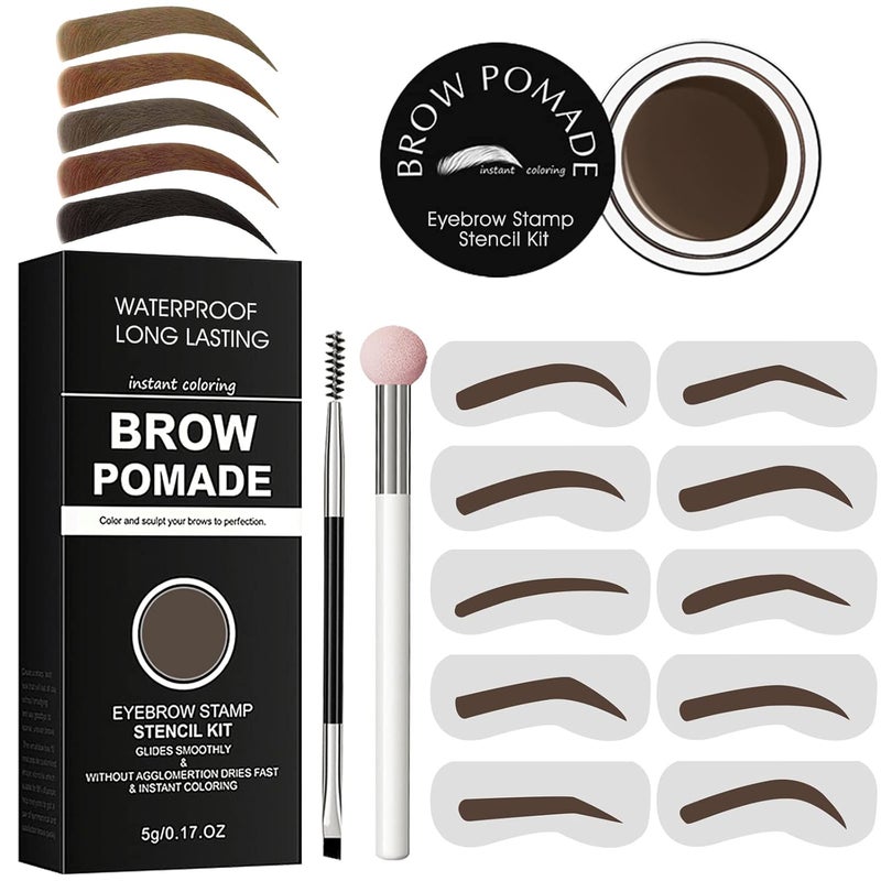 Eyebrow Stamp Stencil Kit  for Waterproof Eyebrows Makeup Brow Stamp Trio Kit with Sponge Applicator Dualended Brow Brush 10 Eyebrow Stencils Waterproof Eyebrow Pomade Medium Brown