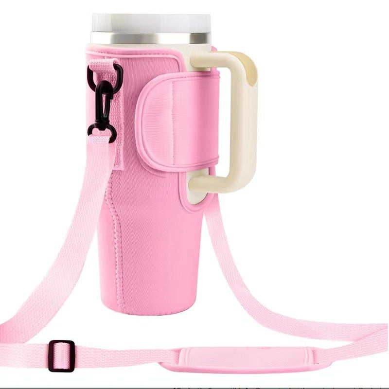 Car Cup Holder: Durable Cloth Cup Holder for Car, Portable Lightweight Drink Holder for On-The-Go, Versatile Eco-Friendly Cup Stand with Pink Design - Image 1