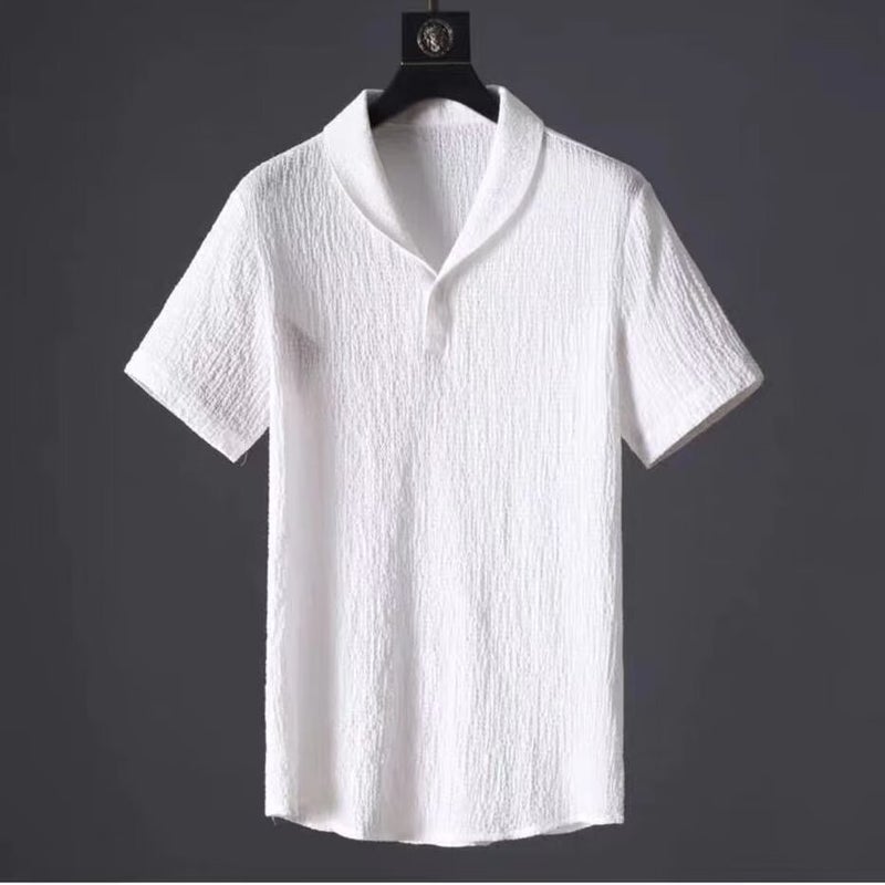 Summer Lightweight Casual Sportswear Set Mens Breathable Fashion Collar Short Sleeve Long Pants Two-Piece Suit Polyester Fiber Black  - Image 5