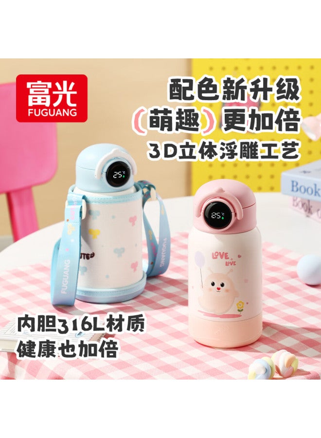 Fga Fuguang Children's Insulated Water Bottle, Student Cup, 316l Stainless Steel, Temperature Display, Straw Cup, Pop-up Lid, Portable, Red, 450ml