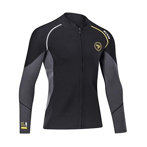 ZCCO Wetsuit Top Men's 1.5mm Neoprene Wetsuits Jacket,Front Zipper Long Sleeves Diving Suit for Swimming,Diving,Snorkeling,Scuba,Surfing (1.5MM-Black, XXX-Large) - Image 2