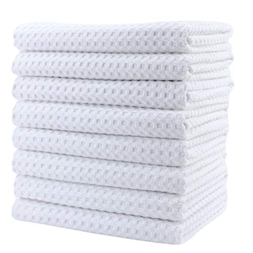 POLYTE Ultra Premium Microfiber Kitchen Dish Hand Towel Waffle Weave, 8 Pack (16x28 in, White) - Image 1