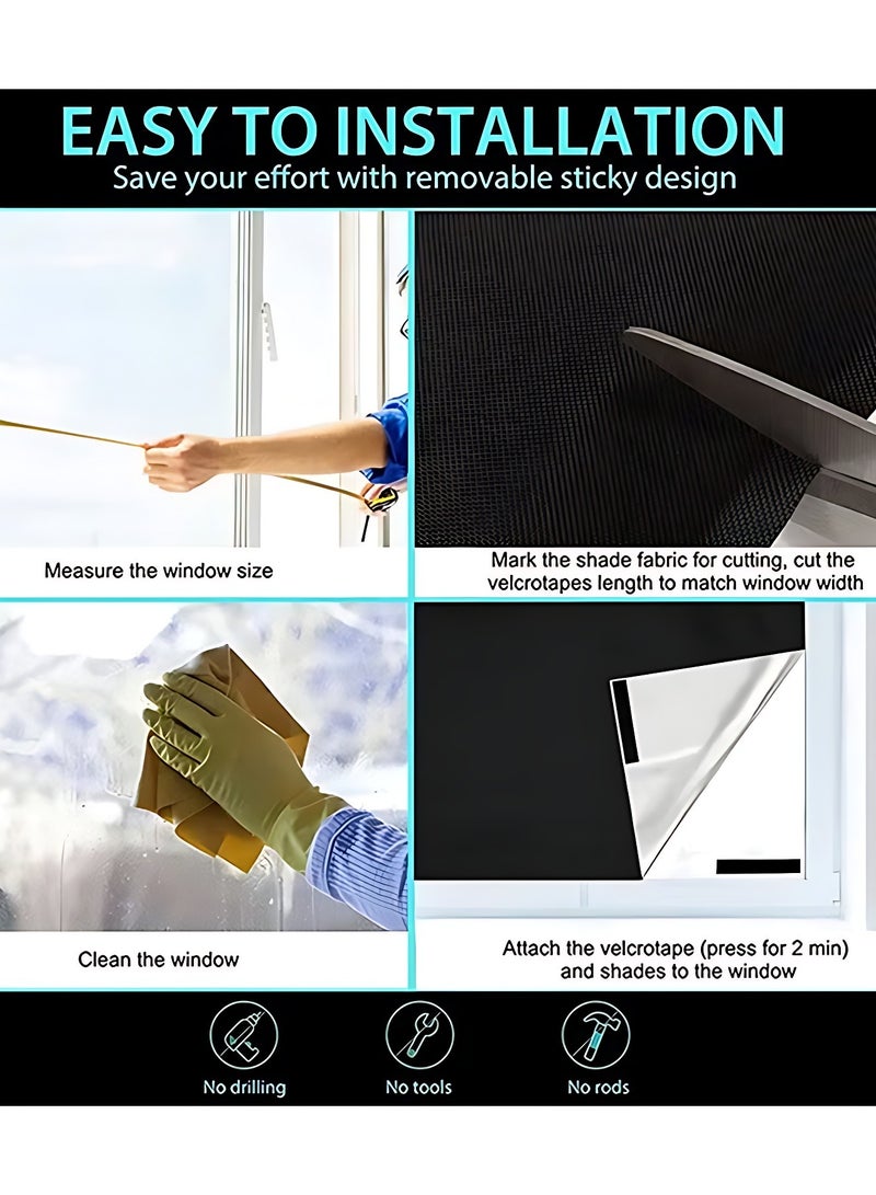 أوجا ستائر حاجبة للضوء محمولة، ستائر معتمة للغرف والمعيشة والحمامات والعلية بعرض 145 سم وطول 100 سم، يمكن تركيبها بطريقة DIY باستخدام قاطع وفيلكرو ومسطرة - Image 3