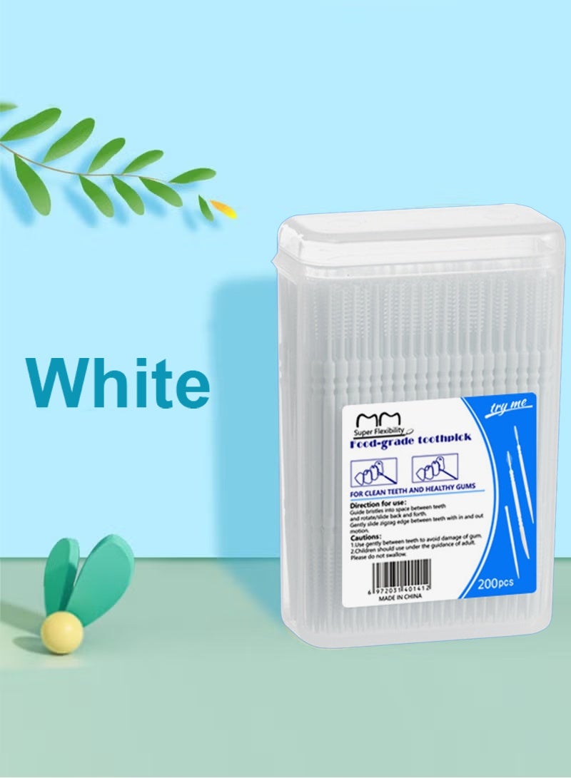 200-Piece Food-Grade Toothpicks, 2-in-1 Double-Head Interdental Brushes for Oral Care, Plastic Dental Floss for Effective Teeth Cleaning, White - Image 4