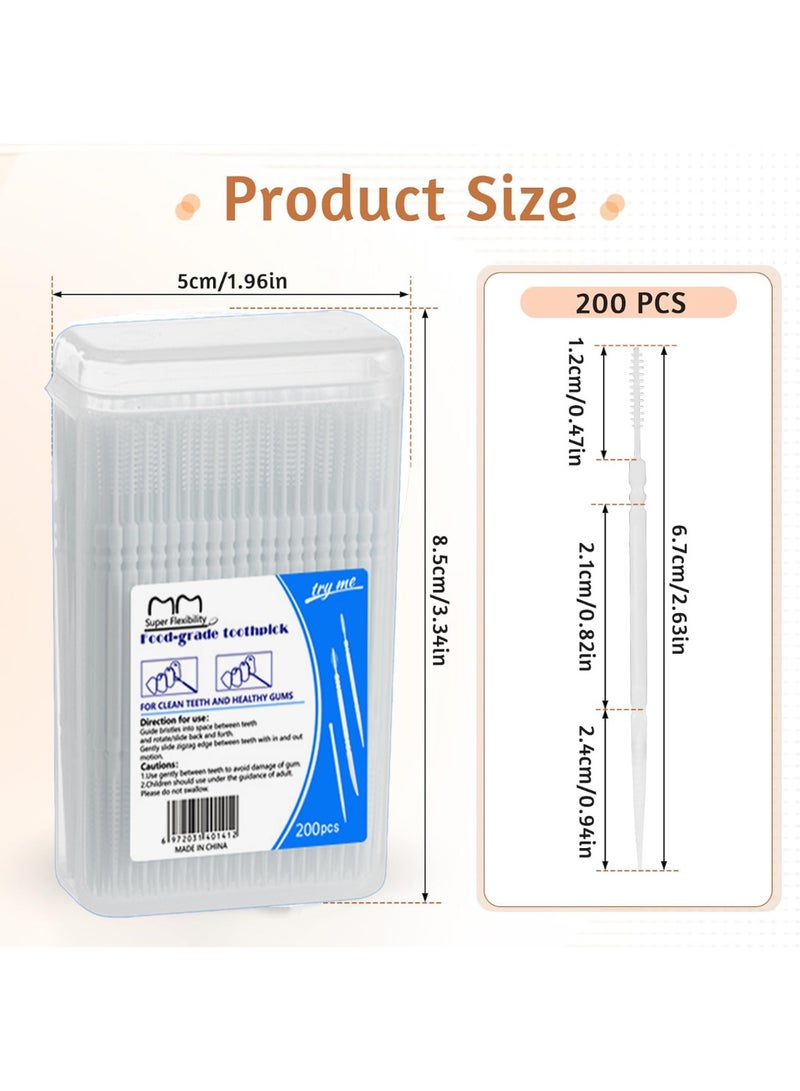 200-Piece Food-Grade Toothpicks, 2-in-1 Double-Head Interdental Brushes for Oral Care, Plastic Dental Floss for Effective Teeth Cleaning, White - Image 5