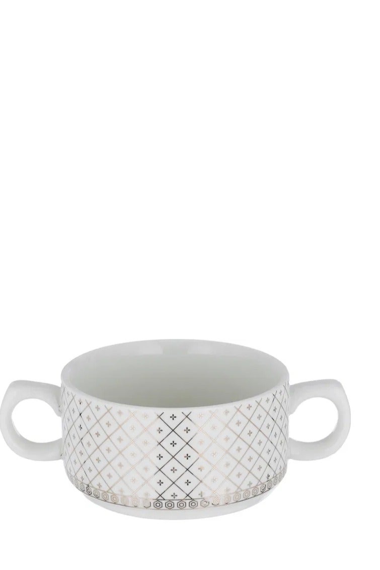 Alsaif Gallery Al Saif Gallery porcelain soup set, with golden stand and square pattern, 18 pieces - white - Image 2
