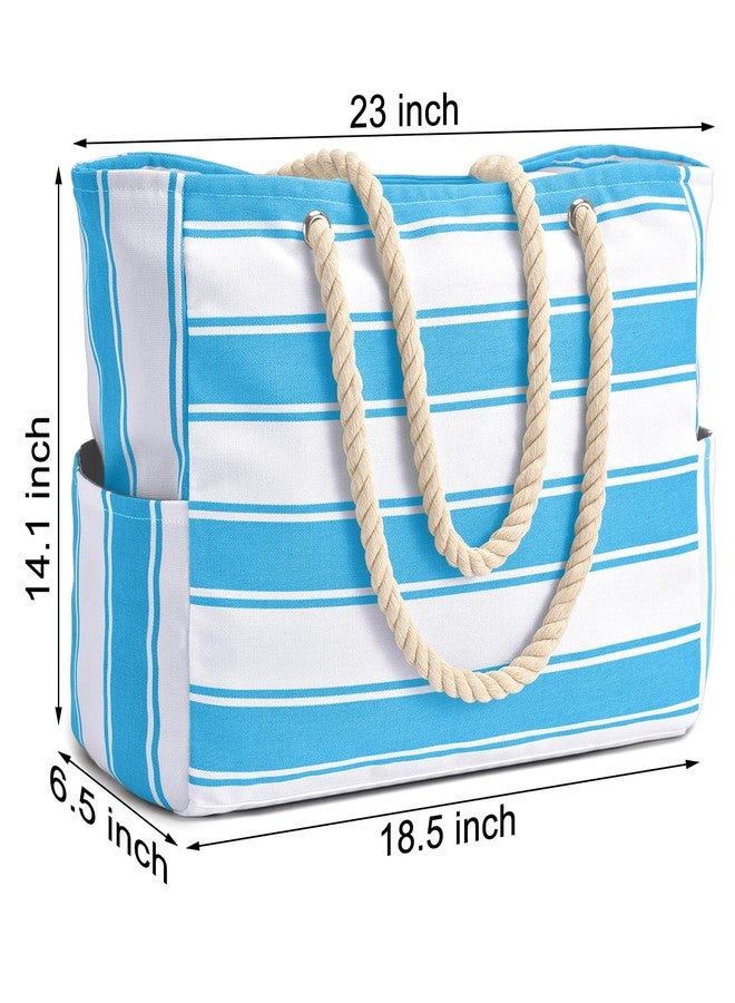 Becokan Beach Bags for Women Large Waterproof Beach Tote Bag Zipper Beach Bags Waterproof Sandproof Swim Pool Bag Large Tote, Blue Stripe, Large - Image 4