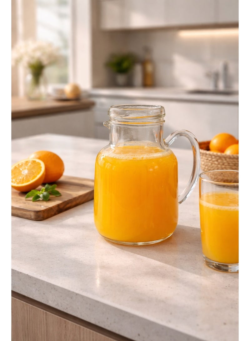واو إبريق عصير زجاج شفاف مع مقبض – 900 مل - Image 1