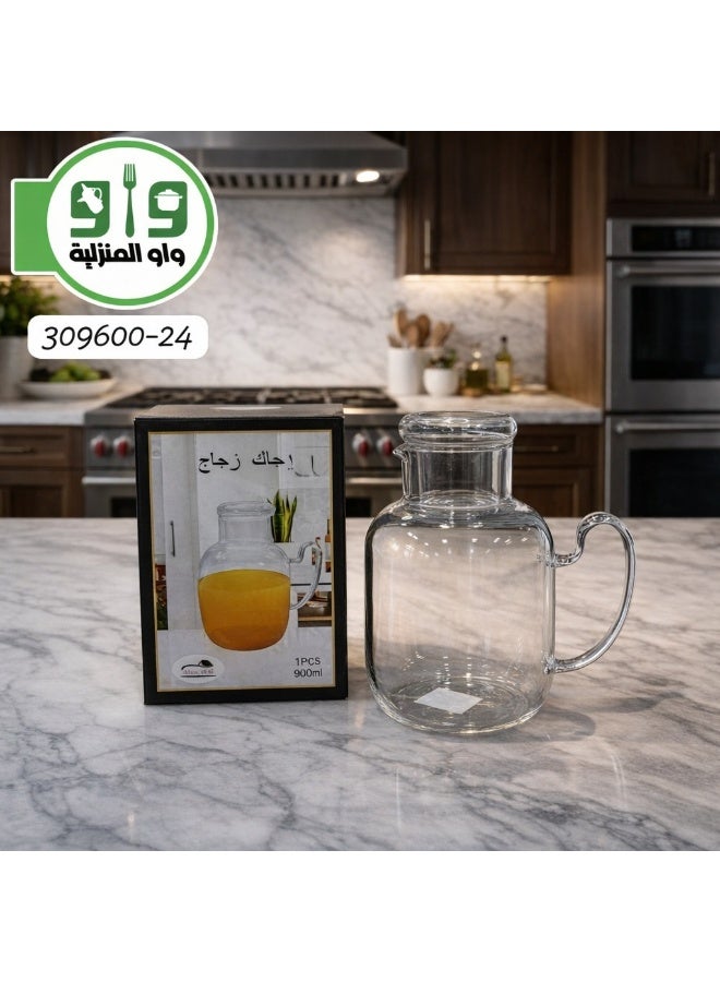 واو إبريق عصير زجاج شفاف مع مقبض – 900 مل - Image 3