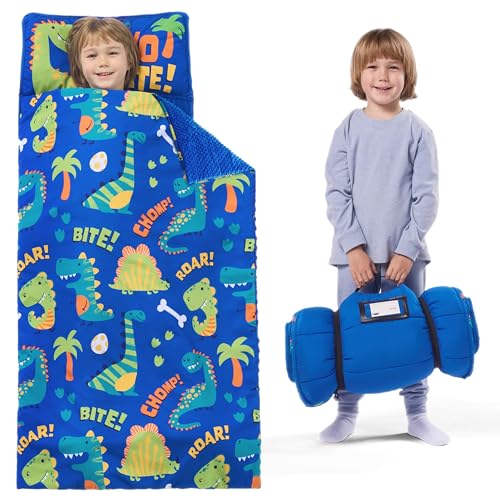 JOIEDOMI Toddler Sleeping Bag for Kids 55''x30'' Nap Mat with Removable Pillow and Minky Blanket for Toddler Ages 3-7 Roll Up Soft Kids Sleeping Bag for Boys Girls Kindergarten Daycare Sleepover - Image 1