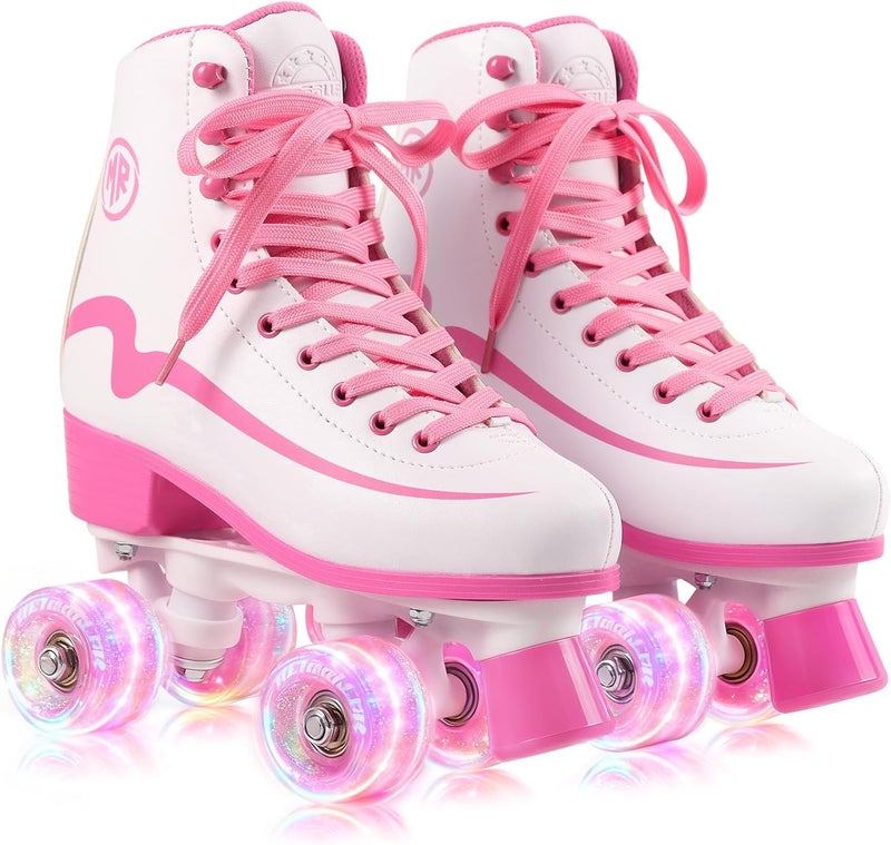METROLLER Classic Roller Skates for Girls and Women with Light Up Wheels - High-Top PU Leather Quad Skates - Image 1