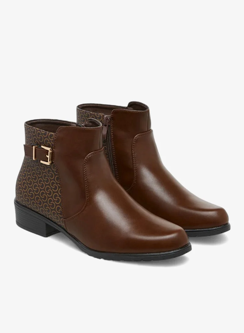 سيليست بوت نسائي بكعب عريض مزين بإبزيم وإغلاق بسحاب