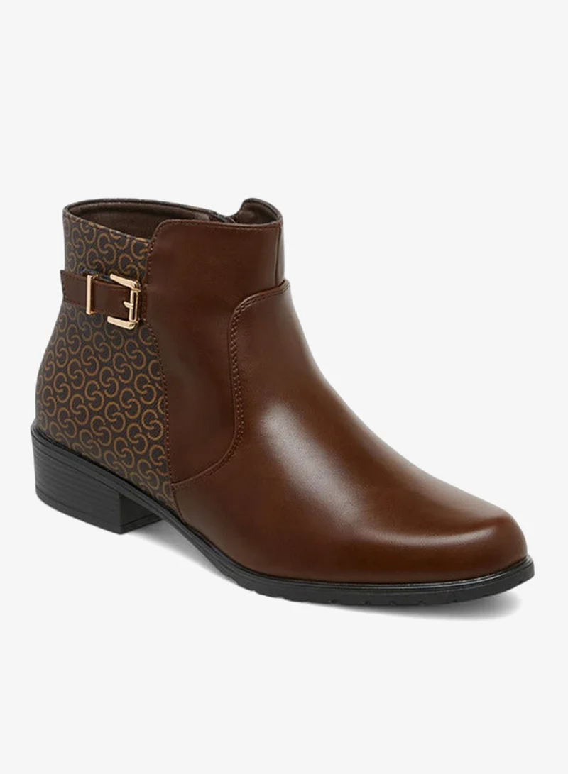 سيليست بوت نسائي بكعب عريض مزين بإبزيم وإغلاق بسحاب