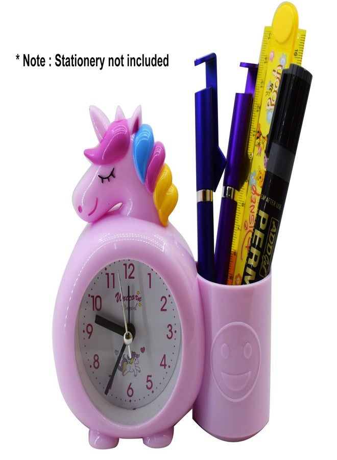 Aarvi Unicorn Plastic Alarm Table Clock with Pen Pencil Stand for Kids Room (Pink) - Image 2