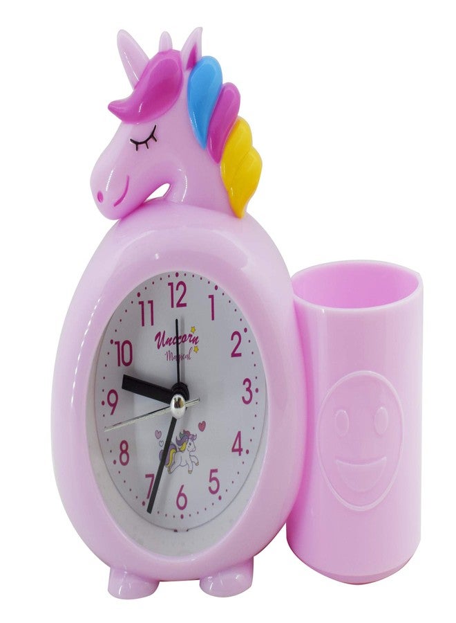 Aarvi Unicorn Plastic Alarm Table Clock with Pen Pencil Stand for Kids Room (Pink) - Image 1
