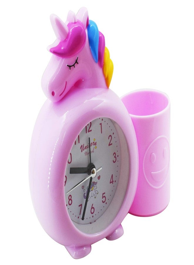 Aarvi Unicorn Plastic Alarm Table Clock with Pen Pencil Stand for Kids Room (Pink) - Image 4