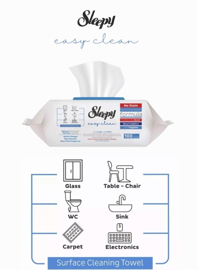 Sleepy Easy Clean Multi-Purpose Cleaning Wet Wipes, Bleach & Blue Pine Fragrance Additive 100 Wipes (For Cleaning Glass, Tables, WC, Sinks, Carpets, and Electronics) - Image 2