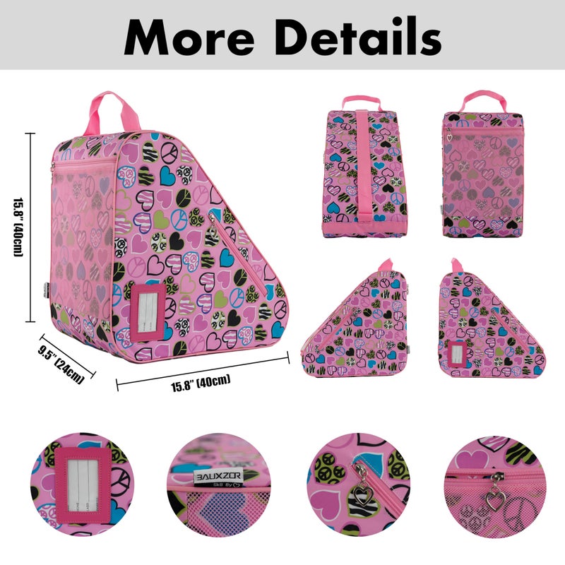 BAUXZOR Skate Bags for Roller Skates, Ice Skates, Quad Skates, Inline Skates, Figure Skates, Skate Accessories for Kids and Adults (Peace and Love Pink 12) - Image 3