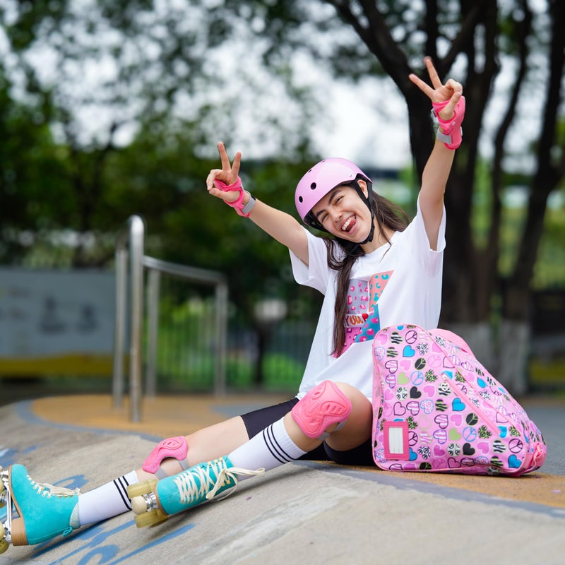 BAUXZOR Skate Bags for Roller Skates, Ice Skates, Quad Skates, Inline Skates, Figure Skates, Skate Accessories for Kids and Adults (Peace and Love Pink 12) - Image 2