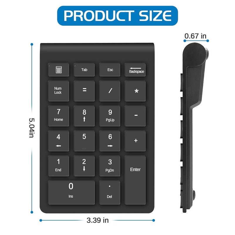 Foloda Wireless Number Pads, Numeric Keypad Numpad 22 Keys Portable 2.4 GHz Financial Accounting Number Keyboard Extensions 10 Key for Laptop, PC, Desktop, Surface Pro, Notebook - Image 3