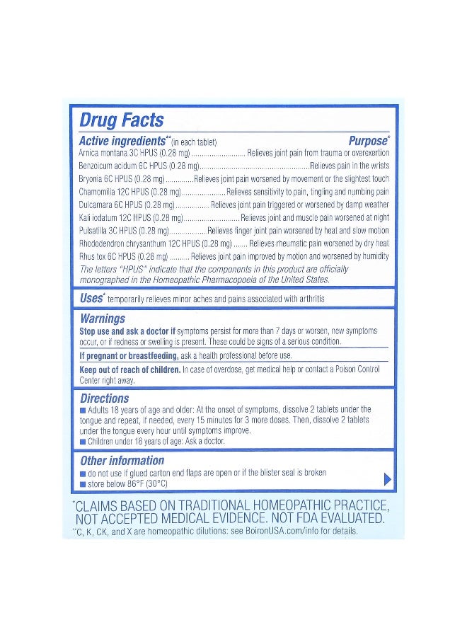 Boiron, Arnicare, Arthritis, Meltaway Tablets, Unflavored, 60 Meltaway Tablets (Packaging may vary) - Image 2