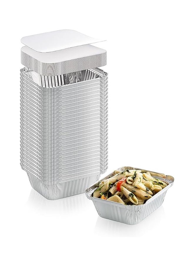 Generic 50 قطعة أطباق ألمنيوم قابلة للتصرف ثقيلة الوزن مع أغلفة للأغطية  - Image 1