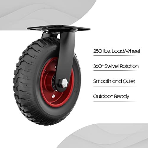 Houseables Cart Wheels, Rubber Caster Wheels, Large Caster, 8 Inch, Swivel, Heavy Duty, Outdoor, Off Road, Offroad, All Terrain, Flat Free Tire, No Flat, Industrial, Castor, for Dolly, Utility Cart - Image 5