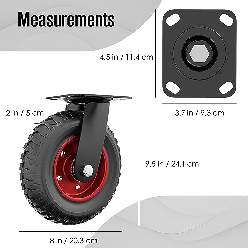 Houseables Cart Wheels, Rubber Caster Wheels, Large Caster, 8 Inch, Swivel, Heavy Duty, Outdoor, Off Road, Offroad, All Terrain, Flat Free Tire, No Flat, Industrial, Castor, for Dolly, Utility Cart - Image 2