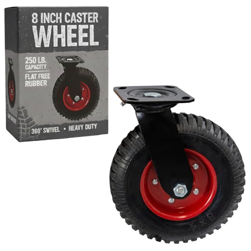 Houseables Cart Wheels, Rubber Caster Wheels, Large Caster, 8 Inch, Swivel, Heavy Duty, Outdoor, Off Road, Offroad, All Terrain, Flat Free Tire, No Flat, Industrial, Castor, for Dolly, Utility Cart - Image 1
