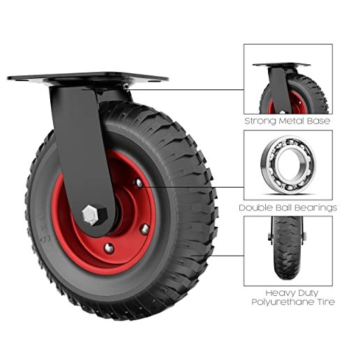 Houseables Cart Wheels, Rubber Caster Wheels, Large Caster, 8 Inch, Swivel, Heavy Duty, Outdoor, Off Road, Offroad, All Terrain, Flat Free Tire, No Flat, Industrial, Castor, for Dolly, Utility Cart - Image 3