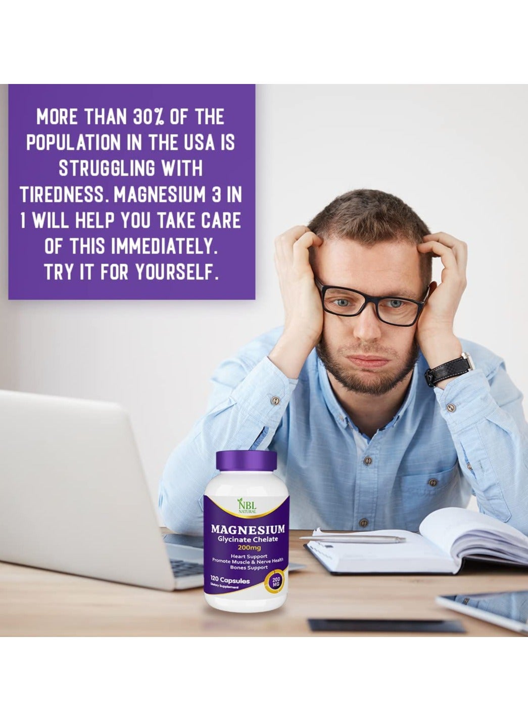 Nbl Natural Magnesium Glycinate Chelate 200Mg Capsules120 'S