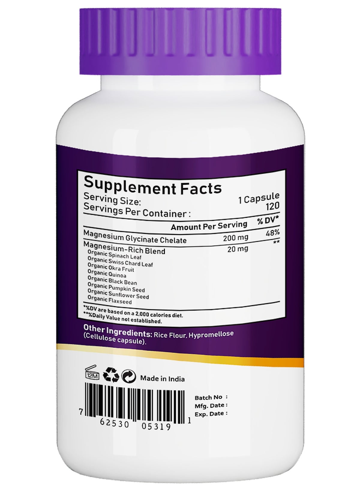 Nbl Natural Magnesium Glycinate Chelate 200Mg Capsules120 'S