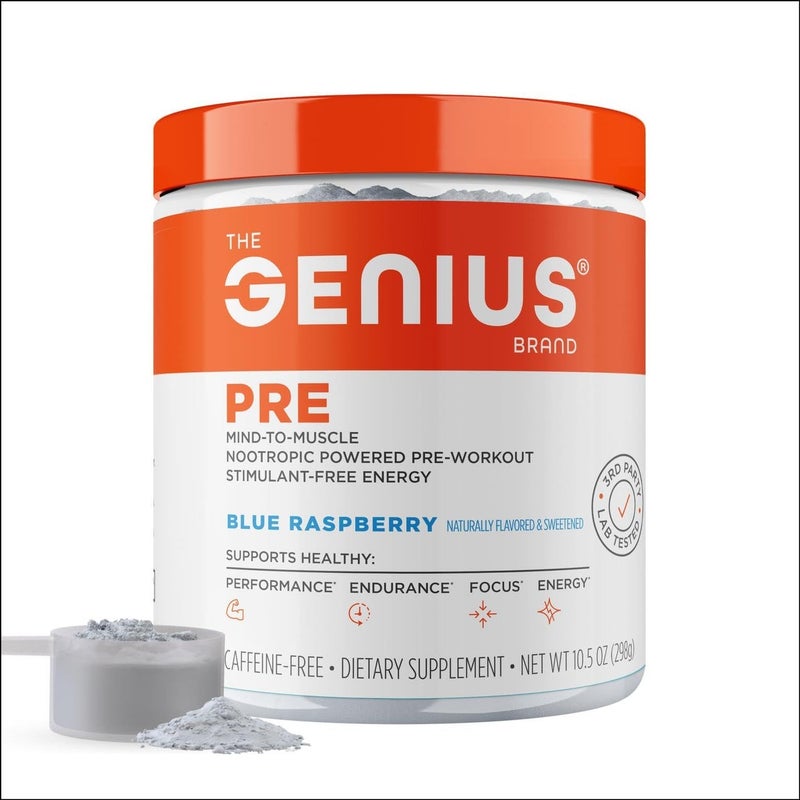 The Genius Brand مكمل غذائي خالي من المنشطات قبل التمرين بنكهة طبيعية ومحلاة بالتوت الأزرق خالي من الكافيين وزن صافي 11.35 أونصة (322 جرام)  - Image 2